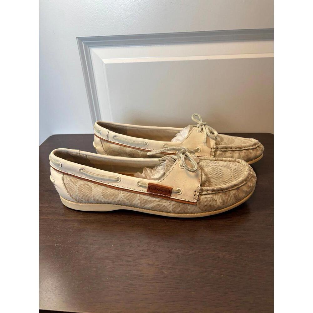Coach Beige Signature Canvas Boat Shoes